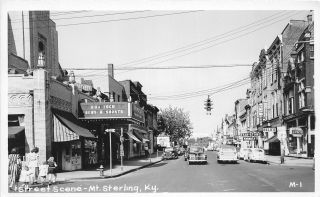 H51/ Mt Sterling Kentucky Rppc Postcard 1951 Cline Stores Theatre Autos 1