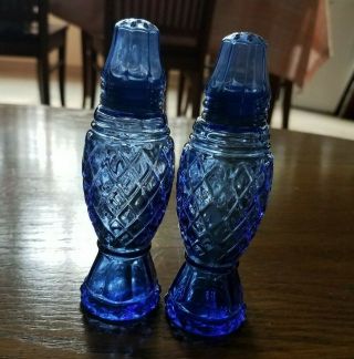 Avon Blue Glass Salt & Pepper Shakers,  Vintage,  5 " Tall