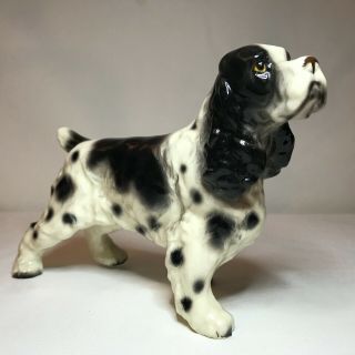 Vintage Black And White Cocker Spaniel Large Porcelain Figurine Japan