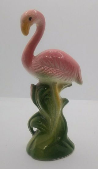Vintage 6 " Tall Pink Flamingo Pottery Ceramic Statue Figurine Mid Century