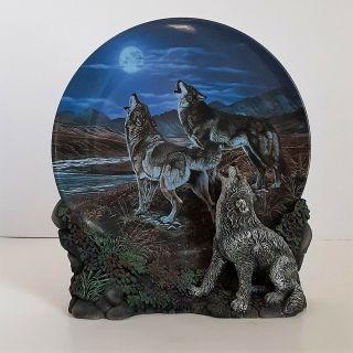 1997 Hamilton Realm Of The Wolf Midnight Serenade By Al Agnew 3d Collector Plate