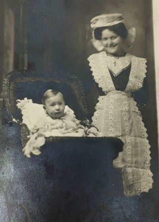 Real Photo Postcard Baby In Carriage With Nanny Au Pair Noko Rppc
