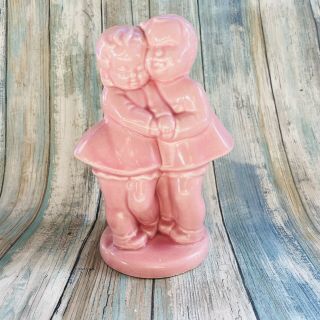 Vintage Young Sweethearts Pink Ceramic Vase Valentines Day Hearts Boy Girl Kids