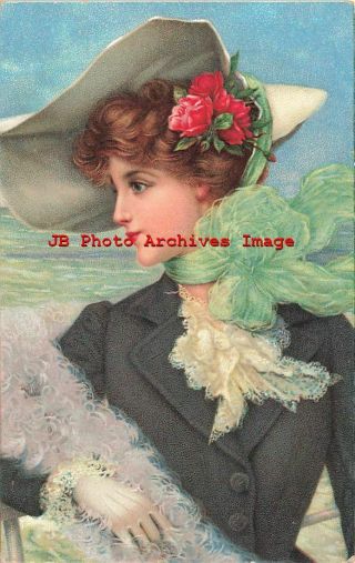 Unknown Artist,  Pretty Woman Wearing Fancy Fashionable Clothes,  Hat