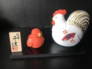 Vintage Japanese Chicken Hen With Chick Figurine Hand Painted Ceramic