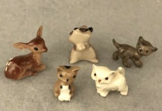 Vintage Miniature Cats 3 Deer Raccoon Porcelain Figurines Set Of 5 Hagen Renaker