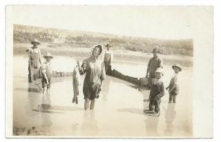 1910s Rppc Caught A Fish In Orion Kansas Family Fishing Net Great Image