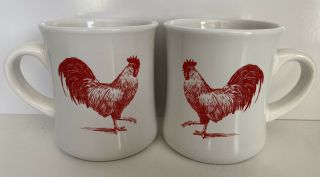Set Of Two Red Rooster Cups/mugs 4” H,  3” W