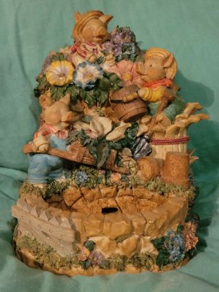 Vintage Rare Table Top Ceramic Water Fountain With Waterfall Pigs And Music Box