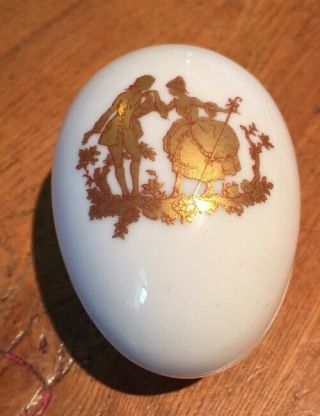 Limoges France Lovers Oval Egg Shape Lidded Trinket Box Porcelain