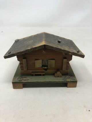 Vintage Wooden House Music Box With Roof That Opens