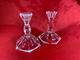 Pair Vintage Light Clear Glass Candle Holders Candlesticks Decorative B355