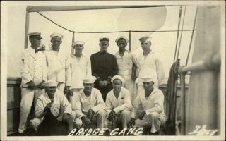 Rppc Wwi Us Navy Sailors Warship Bridge Gang Bugle Signal Flag Real Photo Sku801