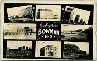 1909 Bowman,  North Dakota Rppc Photo Postcard Multi - View Street Scenes / Ranch