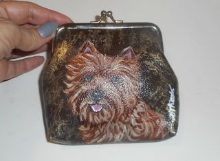 Cairn Terrier Dog Hand Painted Coin Clutch Purse Mini Wallet Vegan Leather