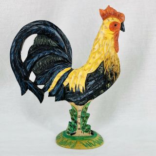 Hand Craved Hand Painted Wood Chicken Rooster Statue Rustic Farmhouse Decor