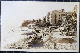 1930 Real Photograph Postcard Rppc Royal Hawaiian Hotel Waikiki Beach