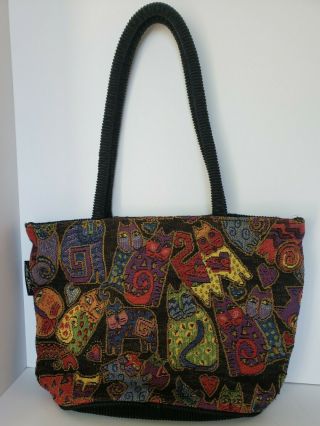 Vtg.  Laurel Burch Tapestry/corduroy/knit Felines/cats Shoulder Bag - Purse