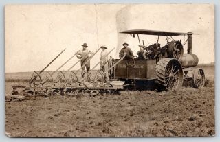 Real Photo Postcard Aultman - Taylor Steam Tractor Farm Machinery Farmers C1910