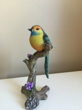 Bird Figurine On Tree Stump Statue Ornament 8.  5 Inches Resin