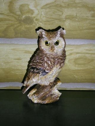 Owl Sitting On Stump Statue - Owl Figurine - Log Cabin,  Lodge,  Hunting,  Resin
