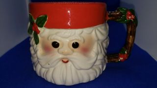 1976 Fitz And Floyd Santa Christmas Cup Mug Holly Leaves Berries