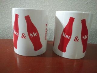 Set Of 2 Share A Coke You And Me Red White Coffee Cup Mug 12 Oz Coca - Cola Cups