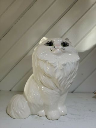 Vintage Retro White Persian Kitty Cat Ceramic Statue Figurine 8 " Tall