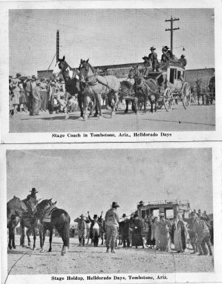 Two Stage Coach Holdup Tombstone Arizona Helldorado Days Black & White Postcards