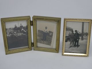 Vintage Ornate Metal Hinged Double & Single Small Photo Picture Frames W/photos