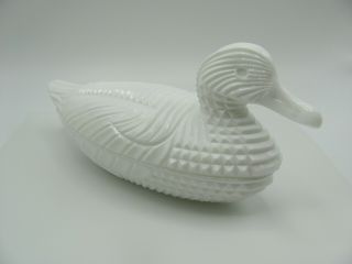 Atterbury & Co.  Glass Duck On Nest Candy Dish Milk Glass Embossed Designs 1887