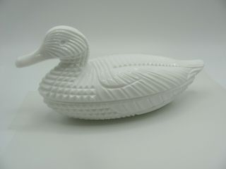 Atterbury & Co.  Glass Duck on Nest Candy Dish Milk Glass Embossed Designs 1887 3