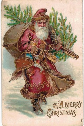 Christmas Santa Rose Robe Embossed Gilded Germany 1910