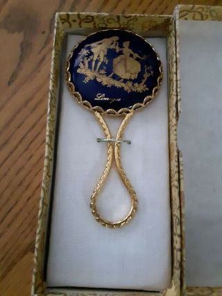 Vintage Limoges Cobalt Blue & Gold Hand Mirror 2