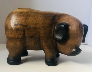 Wooden Pig Sculpture - Hand Carved Solid Wood - 5 1/2” T X 8” L - Folk Art Figurine