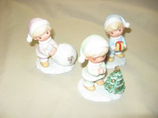 Home Interiors Vintage Christmas " Snow Children " Figurines Set Of Three