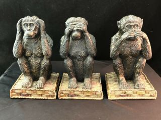 Set Of 3 Monkeys See No Evil - Hear No Evil - Speak No Evil Contemporary Resin