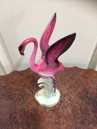 Vintage 1950`s Mid Century Deco Pink Flamingo Wings Up Shy 10 " Tall Wow Look