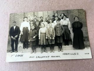 Early 7th Grade Class Picture Real Photo Postcard Rppc Versailles Ohio