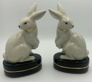 Takakashi Elegant Rabbit Matching Figurines Crackle Glaze
