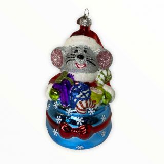 Christopher Radko Celebrations Blown Glass Santa Mouse Christmas Ornament 2014