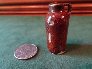 Vintage Miniature Tall Brown Glazed Stoneware Jug,  1 - 3/4 " Tall,  Handled