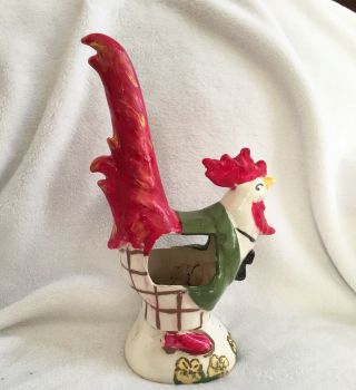 Vintage Ceramic Rooster Folk Art 1940s Pottery Ivy Planter 9 Inch Red Green Fun 2