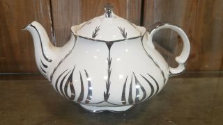 Vintage Ellgreave White And Silver Porcelain Tea Pot