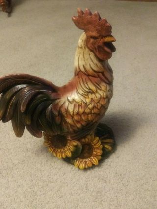 Large Ceramic Rooster Figurine Over 18 " Tall.  Over 15 " Front To Tail Multicolor