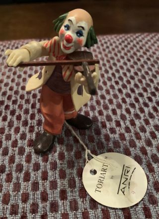 Vtg Anri Toriart Hand Crafted Carved Circus Violin Clown Italy 3.  5”