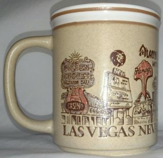 Rare Vintage Coffee Mug Cup Las Vegas Nevada Nv Brown Tan Creme Hotel Strip