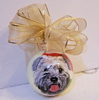 Hand Painted Skye Terrier Small Christmas Glass Ornament Art