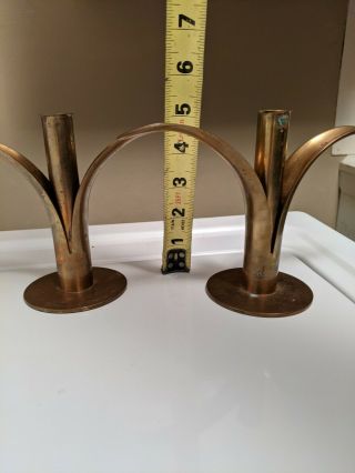 MCM pair Brass Lily Candle Holder marked 