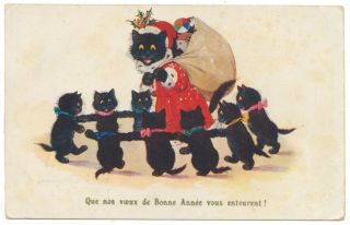 Comique Black Cats Dance Around Santa Claus Cat